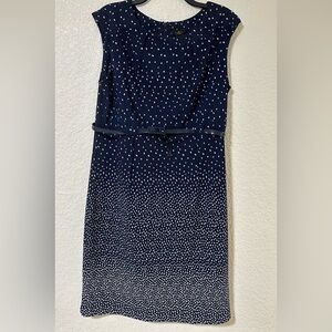 Elegant Navy Blue Polka Dot Dress